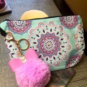 #84a NWOT Swarovski Crystal Bag & Lavender Pom Pom Keychain 👛☯️ *one of a kind*